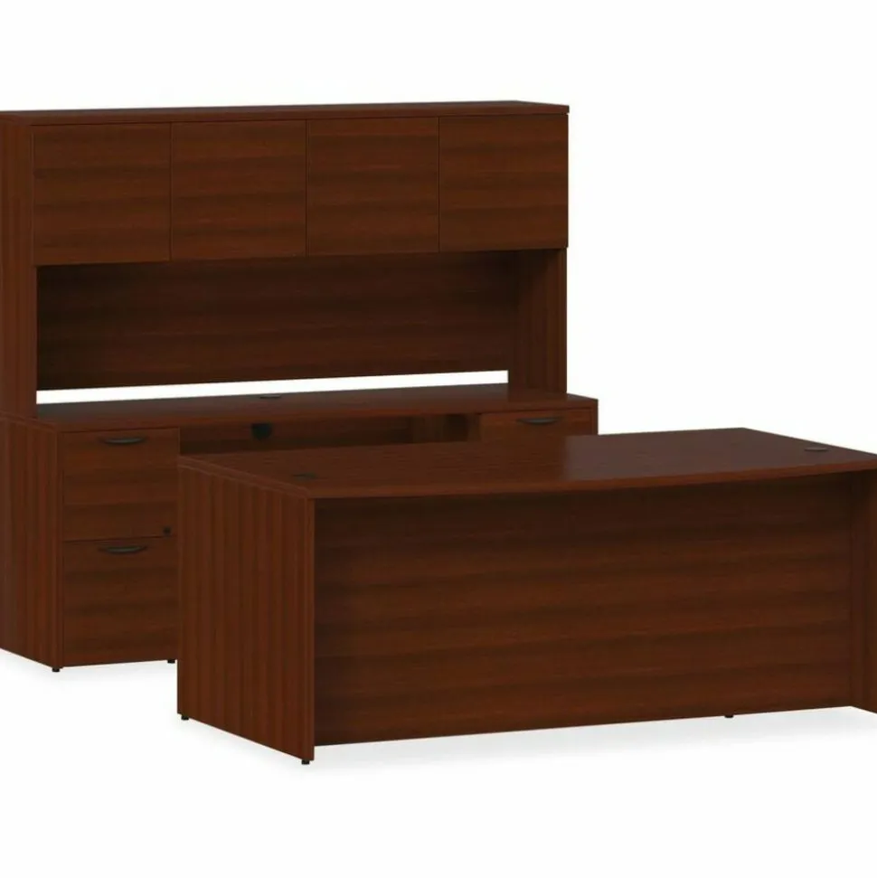 Lorell Prominence 2.0 72"W Bow-front Double-Pedestal Computer Desk, Mahogany