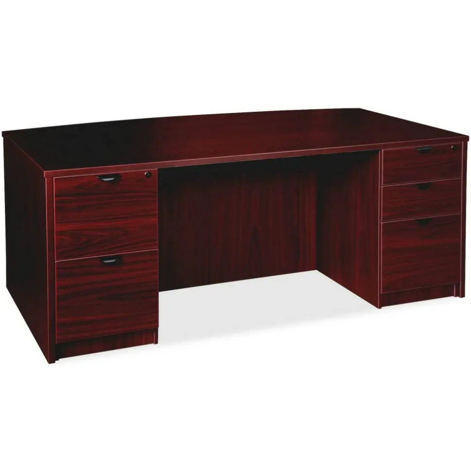 Lorell Prominence 2.0 72"W Bow-front Double-Pedestal Computer Desk, Mahogany