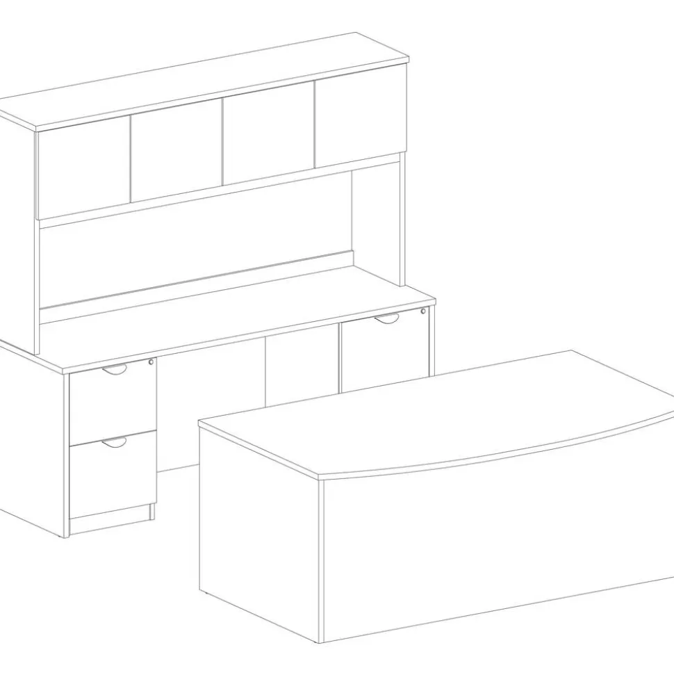 Lorell Prominence 2.0 72"W Bow-front Double-Pedestal Computer Desk, Mahogany