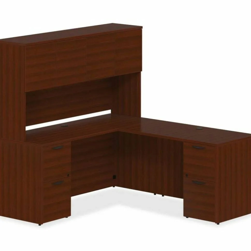 Lorell Prominence 2.0 72"W Bow-front Double-Pedestal Computer Desk, Mahogany