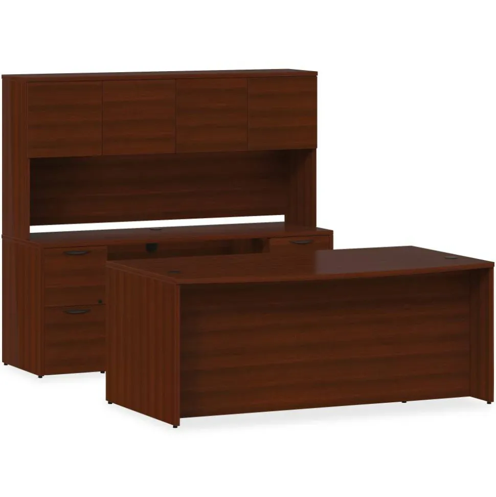 Lorell Prominence 2.0 72"W Bow-front Double-Pedestal Computer Desk, Mahogany