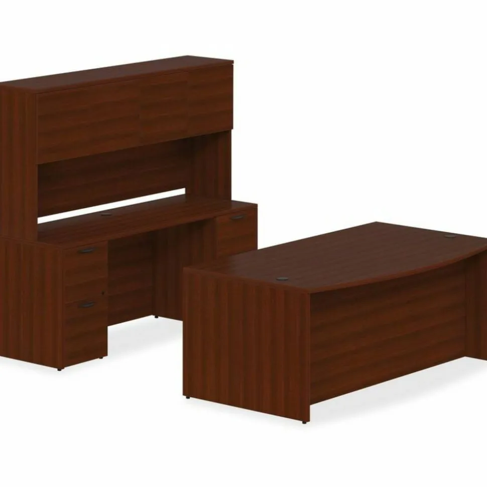 Lorell Prominence 2.0 72"W Bow-front Double-Pedestal Computer Desk, Mahogany