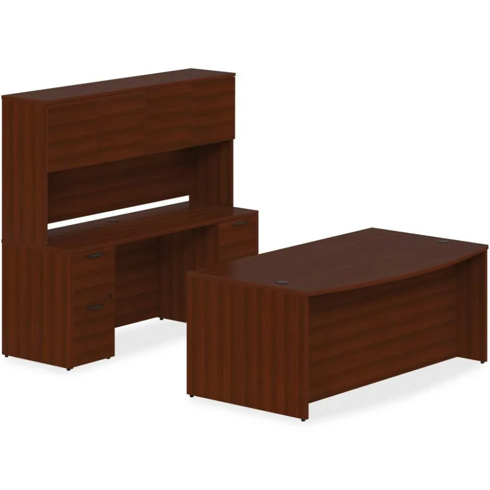 Lorell Prominence 2.0 72"W Bow-front Double-Pedestal Computer Desk, Mahogany