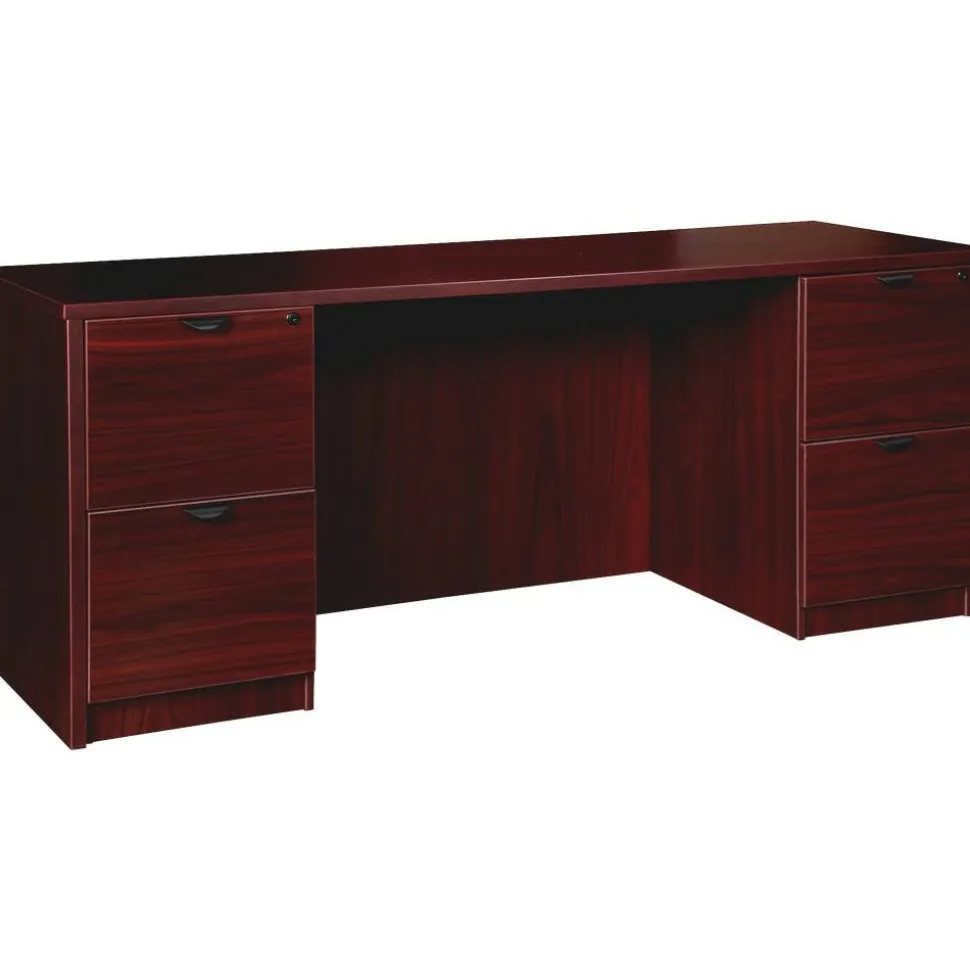Lorell Prominence 2.0 66"W Double-Pedestal Credenza Computer Desk, Mahogany