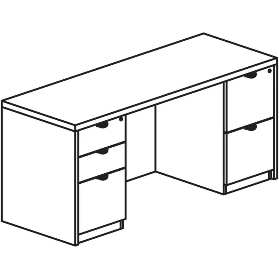 Lorell Prominence 2.0 66"W Double-Pedestal Credenza Computer Desk, Mahogany