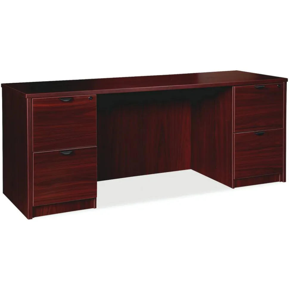 Lorell Prominence 2.0 66"W Double-Pedestal Credenza Computer Desk, Mahogany