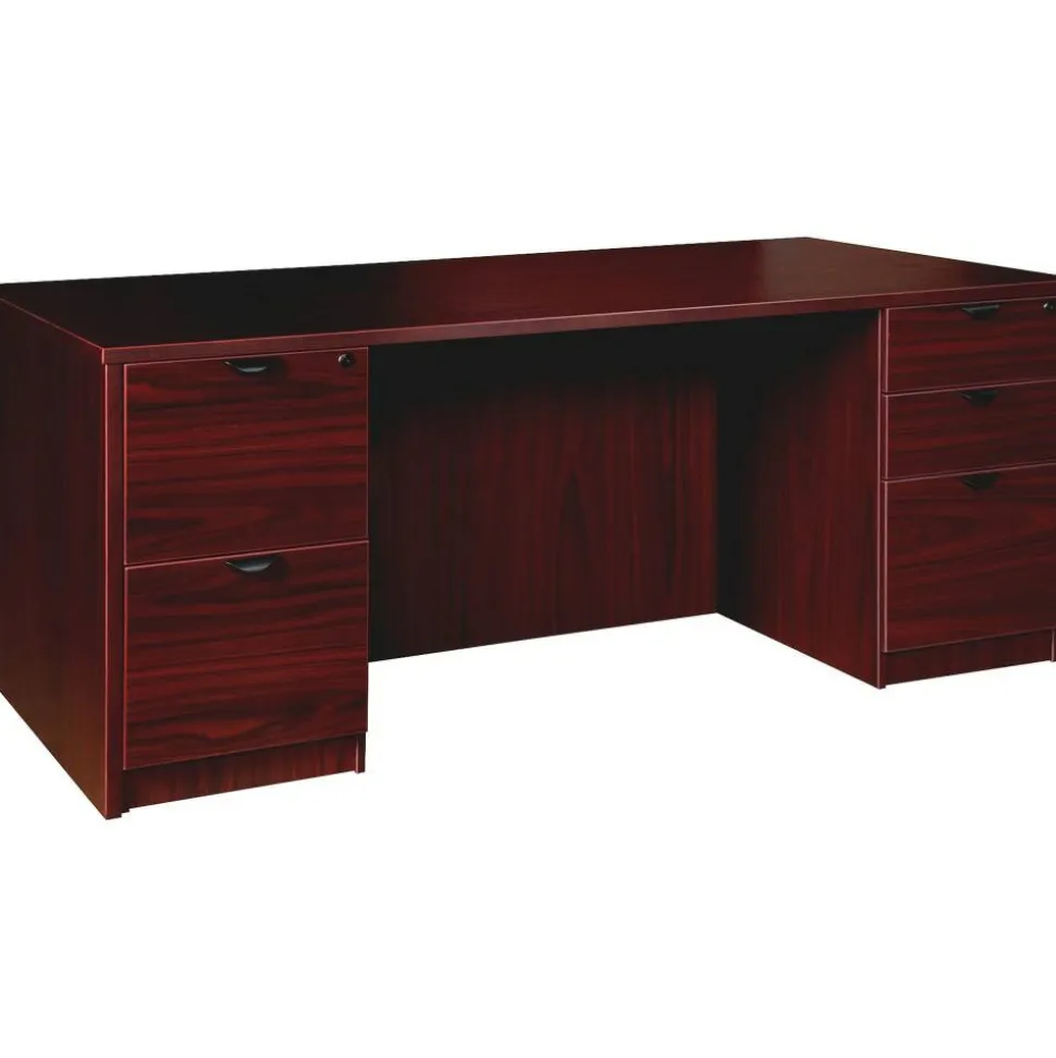 Lorell Prominence 2.0 72"W Double-Pedestal Computer Desk, Mahogany