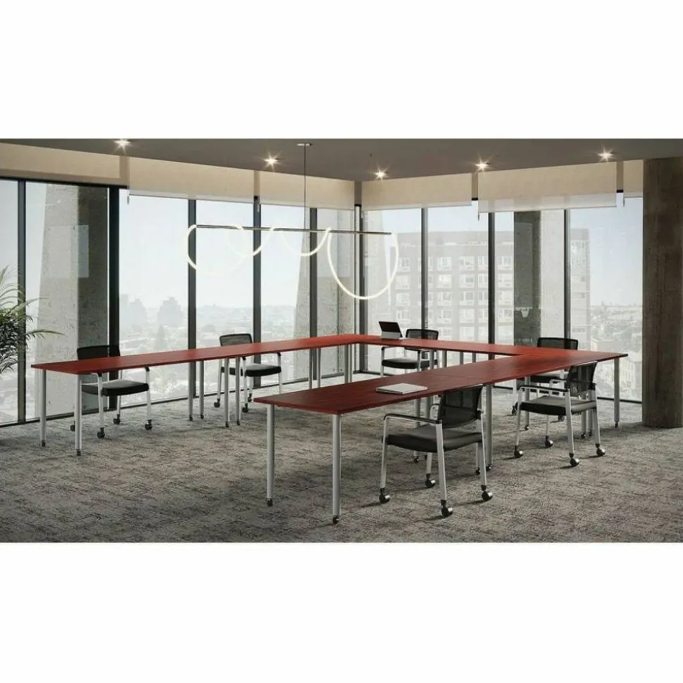 Lorell Quadro Sit-To-Stand Laminate Table Top, 48"W x 24"D, Mahogany