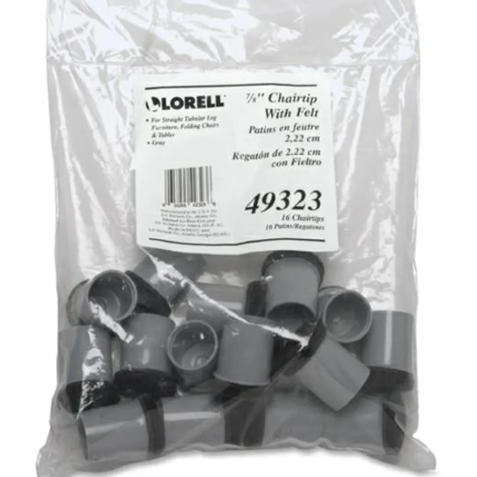 Lorell Replacement Chair Tips With Felt, 7/8," Gray, Set Of 16