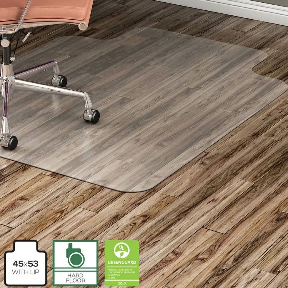 Lorell Rolled Hard Floor Chair Mat, 45" x 53", Wide Lip