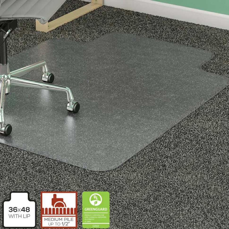 Lorell Rolled Low-Medium Pile Studded Chair Mat, 36" x 48", Standard Lip