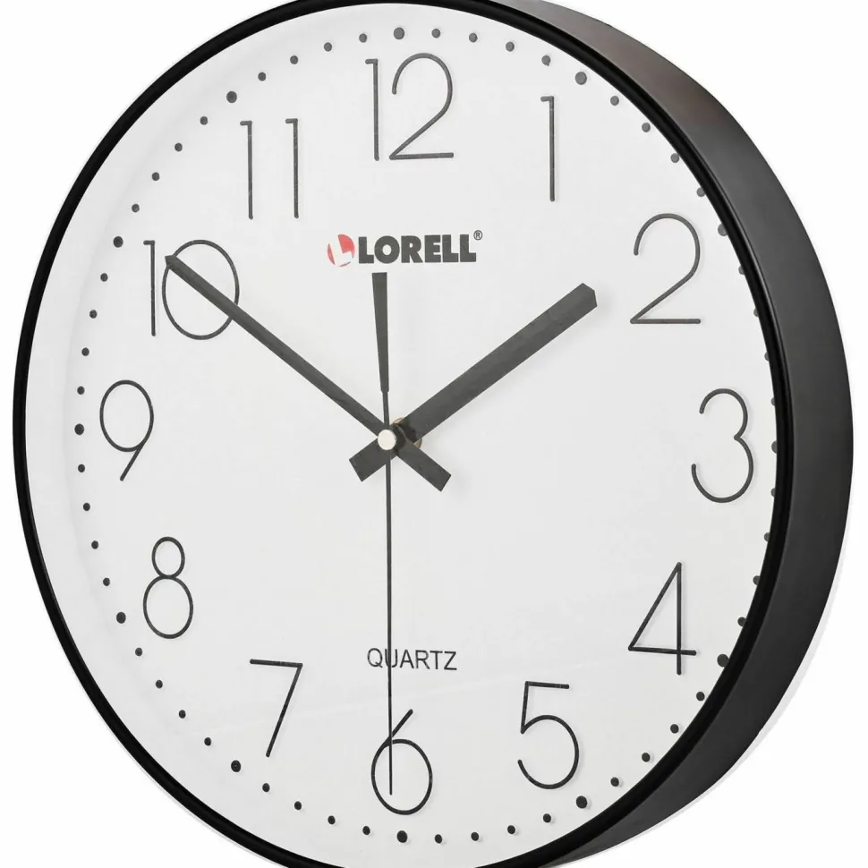 Lorell 12" Round Quiet Wall Clock - Analog - Quartz - Black Case