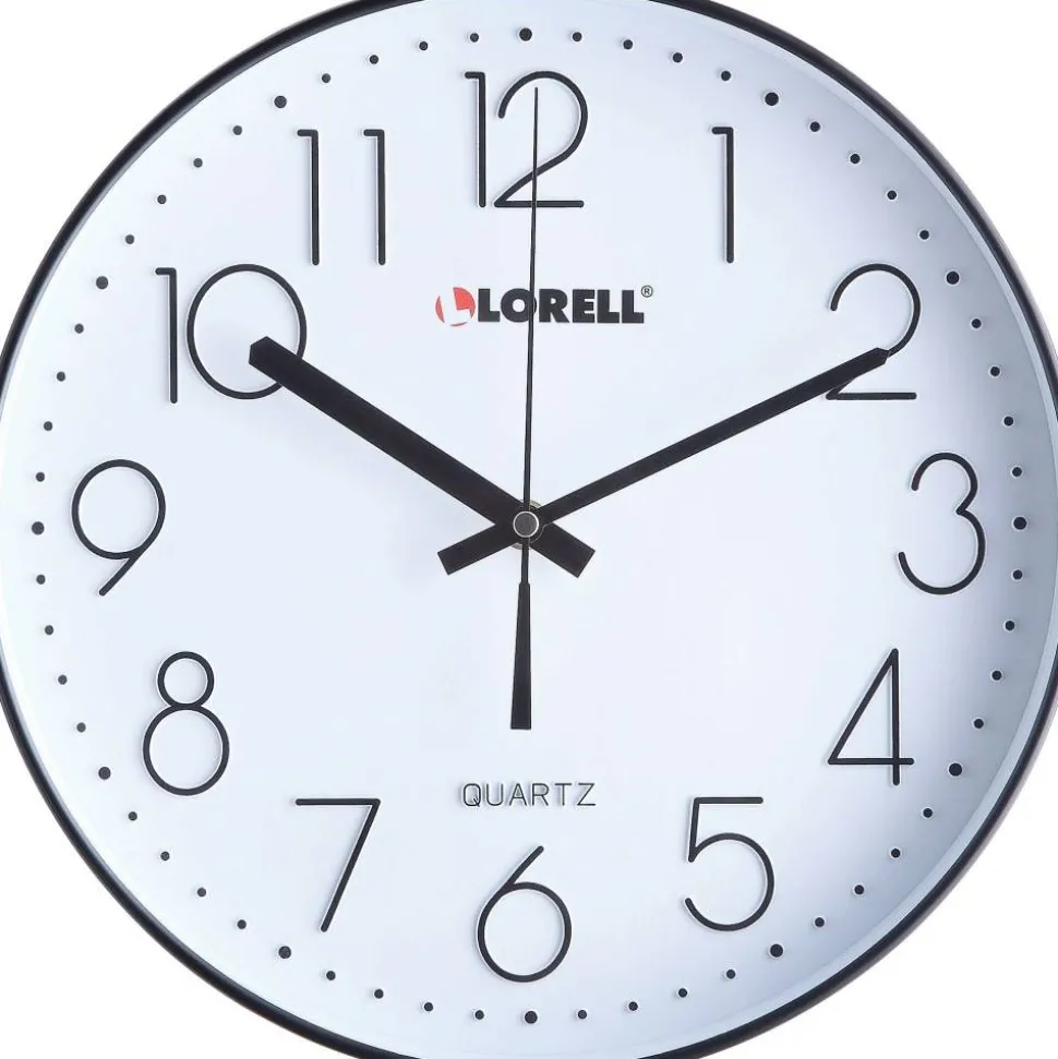 Lorell 12" Round Quiet Wall Clock - Analog - Quartz - Black Case