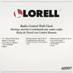 Lorell 12" Round Radio Controlled Wall Clock, Black