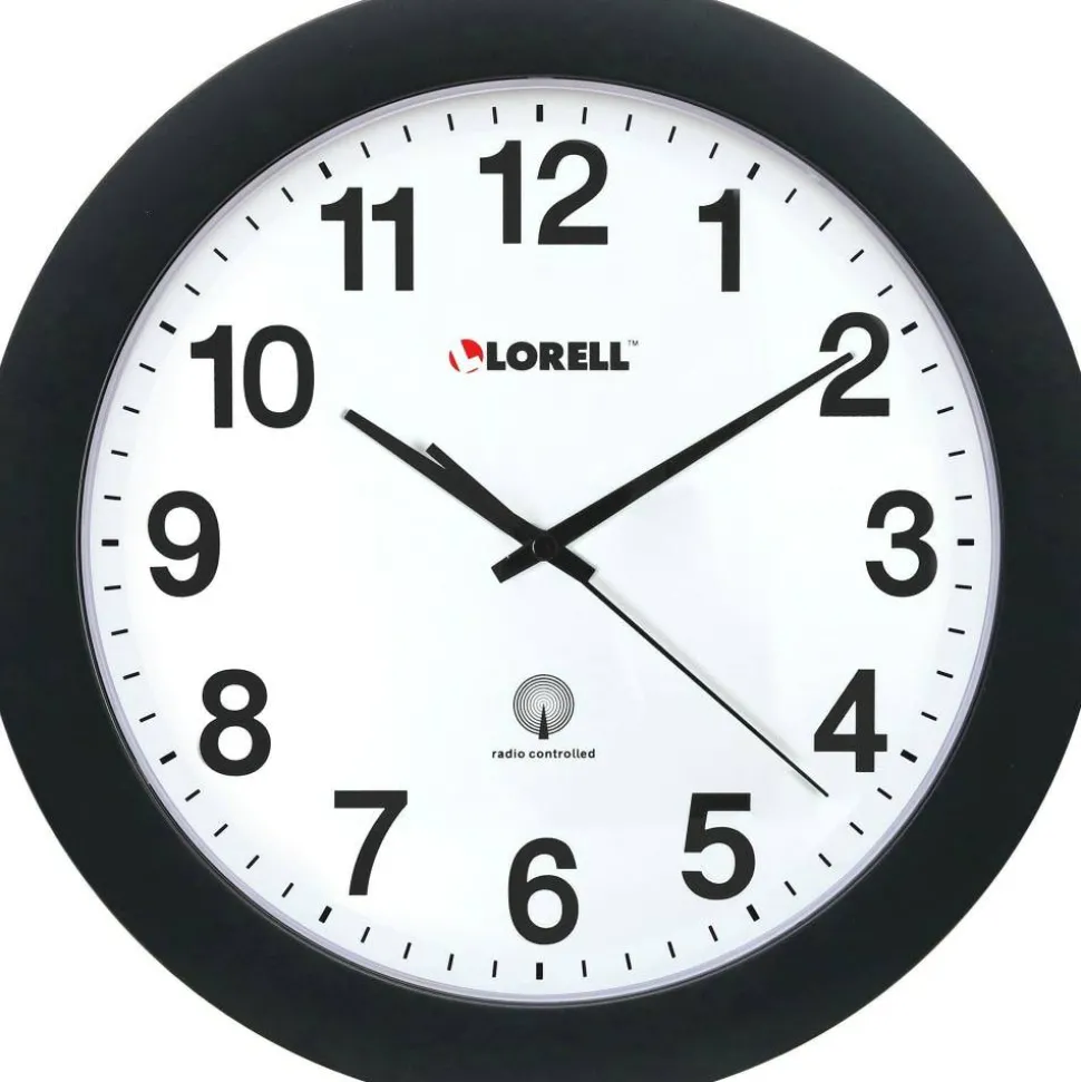 Lorell 12" Round Radio Controlled Wall Clock, Black