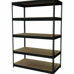 Lorell 5-Shelf Riveted Steel Shelving, 72"H x 48"W x 24"D, Black