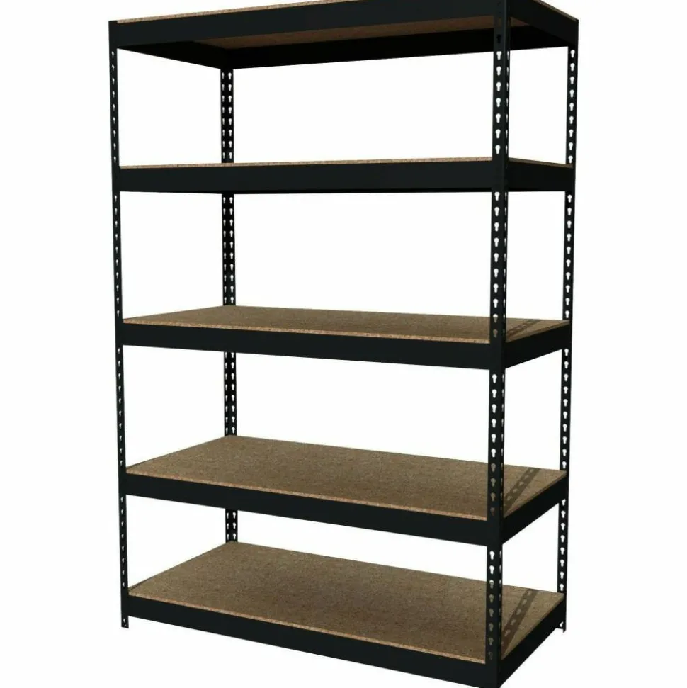 Lorell 5-Shelf Riveted Steel Shelving, 72"H x 48"W x 24"D, Black
