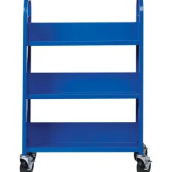 Lorell Single-Sided Mobile Steel Book Cart, 3-Shelf, Blue