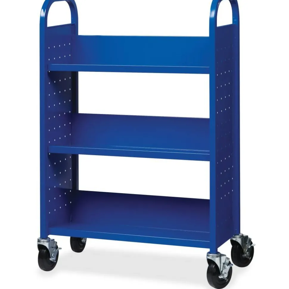 Lorell Single-Sided Mobile Steel Book Cart, 3-Shelf, Blue