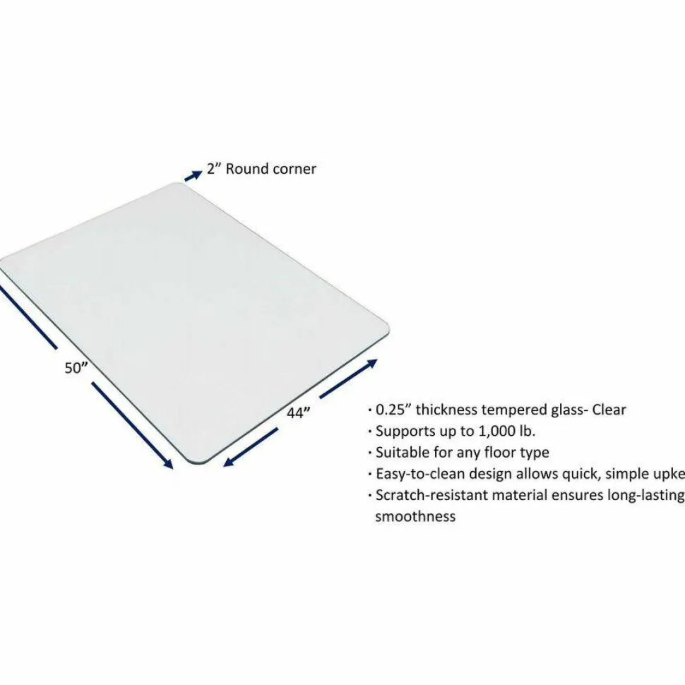 Lorell Tempered Glass Chair Mat, 44" x 50", Clear