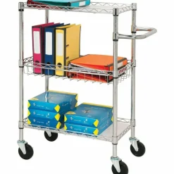 Lorell 3-Tier Steel Rolling Cart, 16"W x 26"D x 40"H, Chrome
