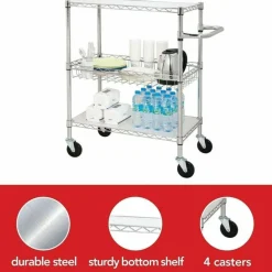 Lorell 3-Tier Steel Rolling Carts, 18