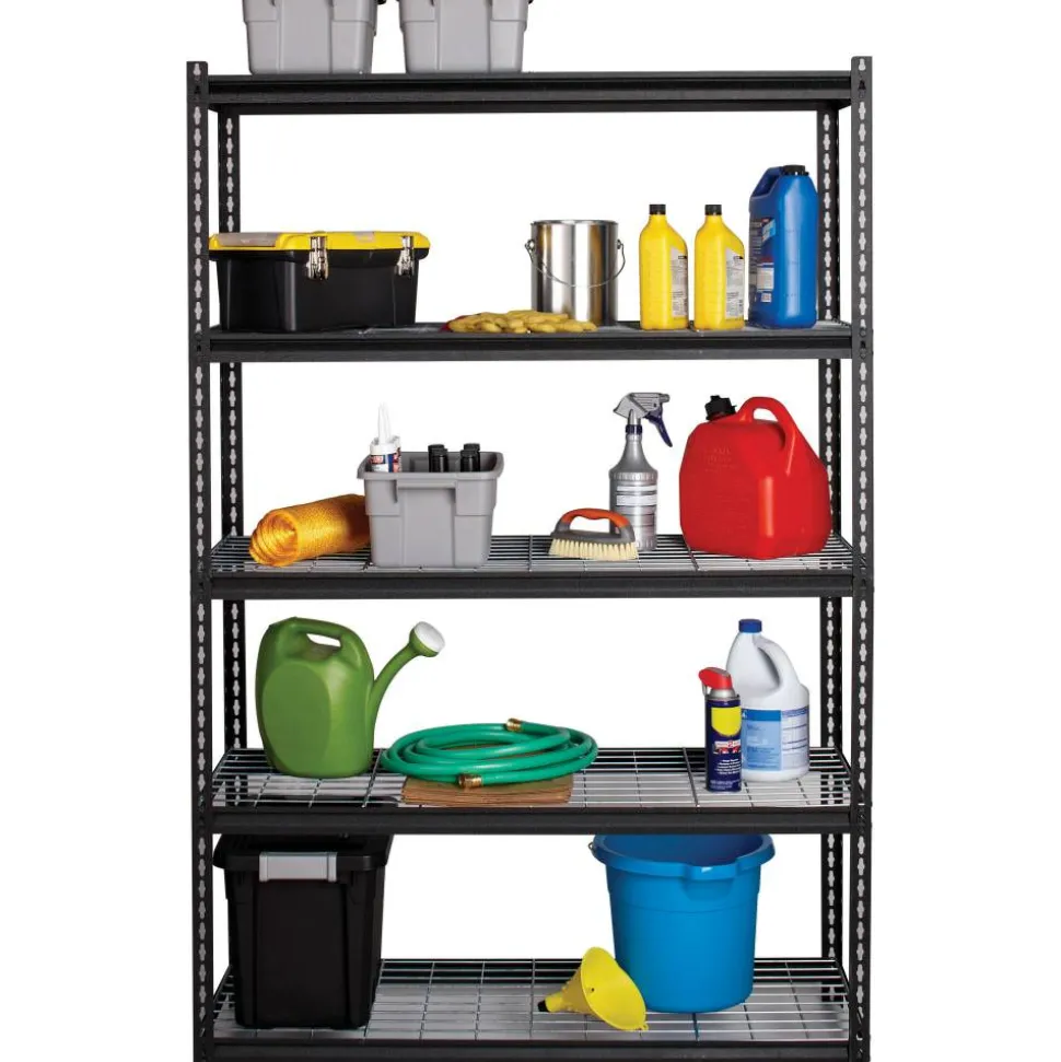 Lorell Wire Deck Shelving, 72"H x 48"W x 18"D, Recycled, Black, Steel, 1Each