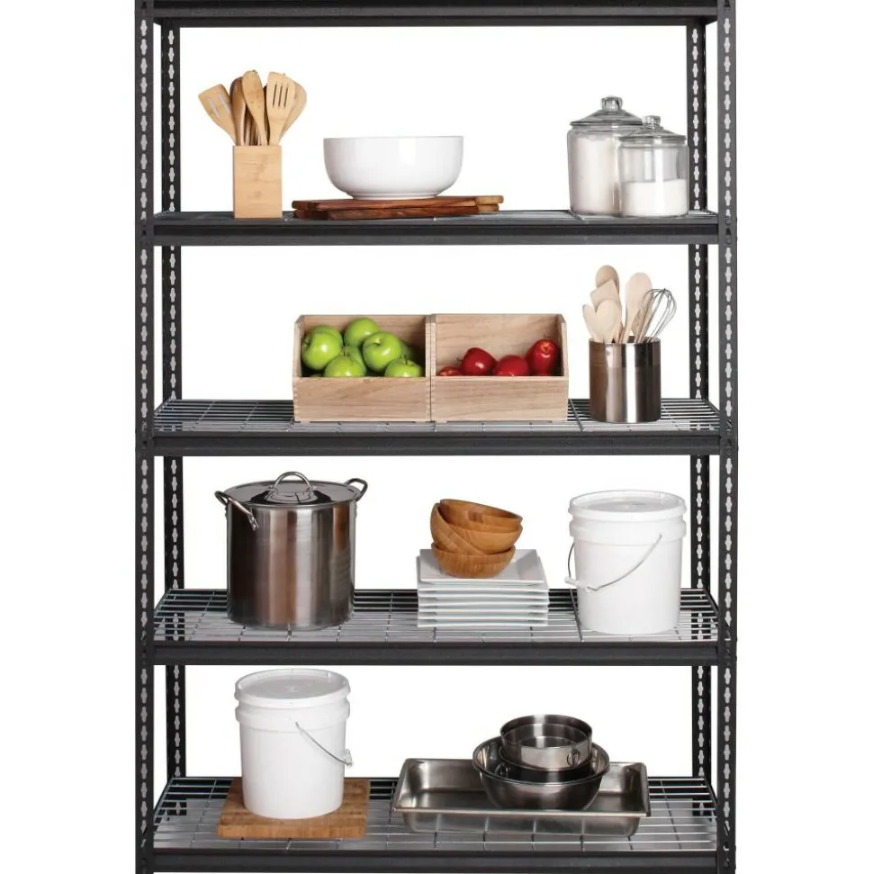 Lorell Wire Deck Shelving, 72"H x 48"W x 18"D, Recycled, Black, Steel, 1Each