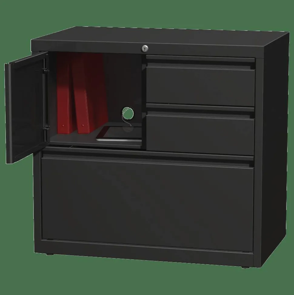 Lorell 30"W Steel Personal Storage Center With Lateral File Cabinet, Black