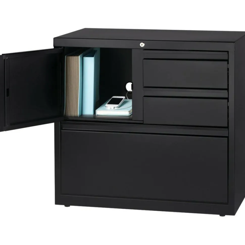 Lorell 30"W Steel Personal Storage Center With Lateral File Cabinet, Black