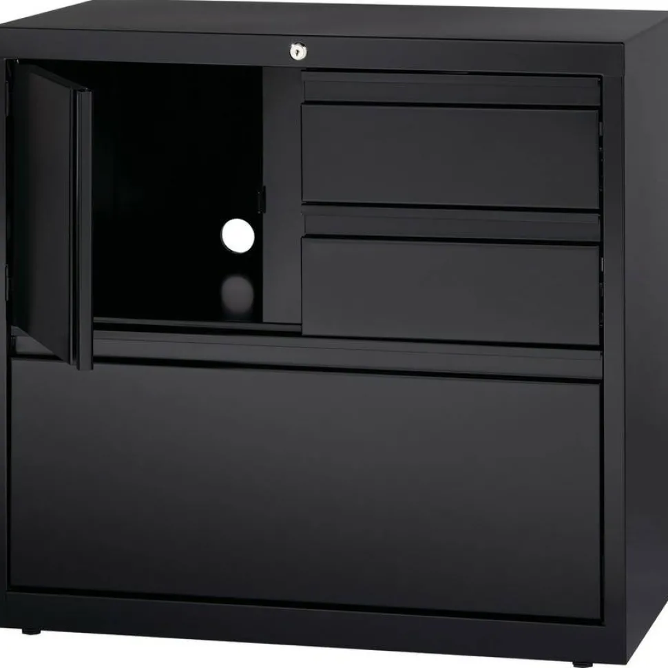 Lorell 30"W Steel Personal Storage Center With Lateral File Cabinet, Black