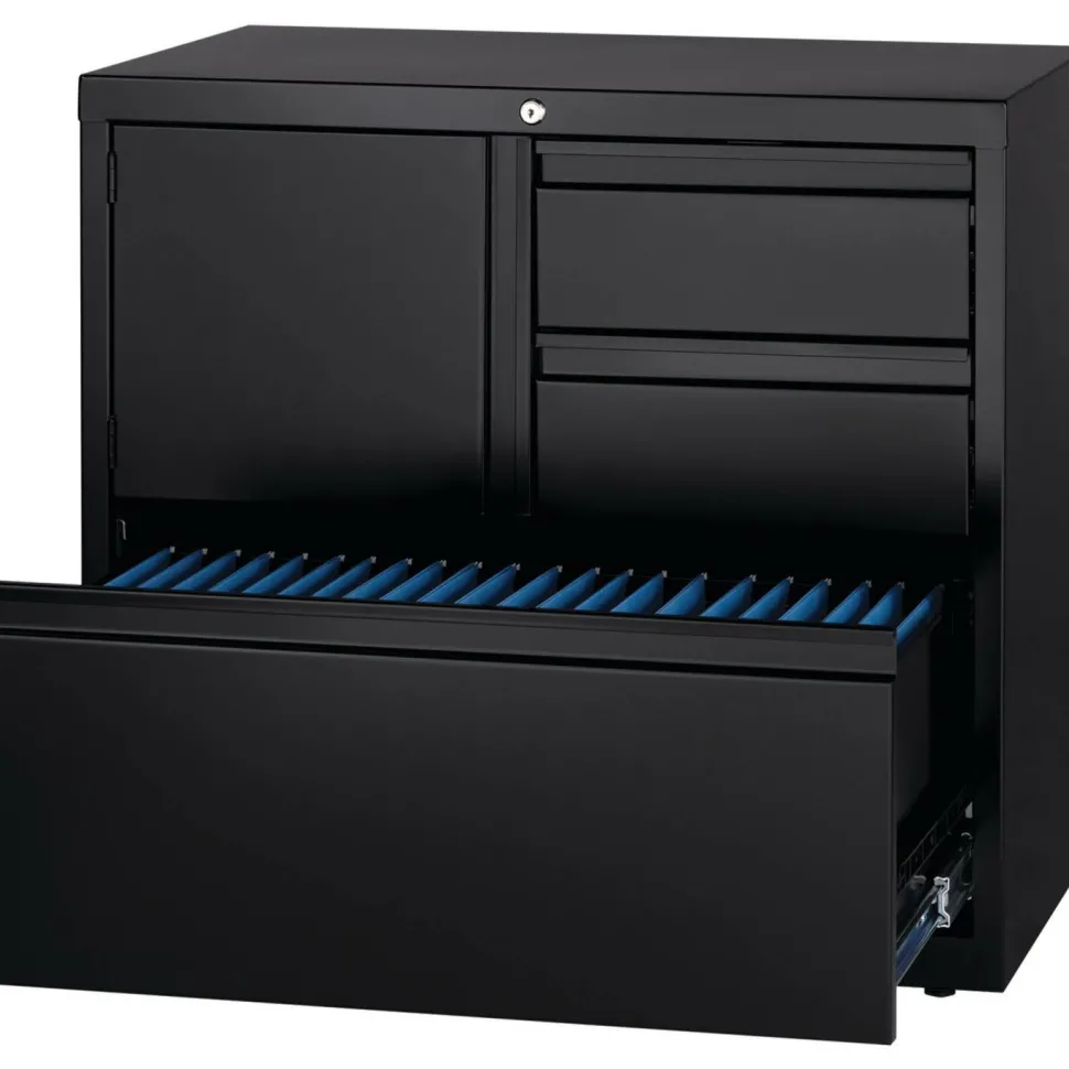 Lorell 30"W Steel Personal Storage Center With Lateral File Cabinet, Black