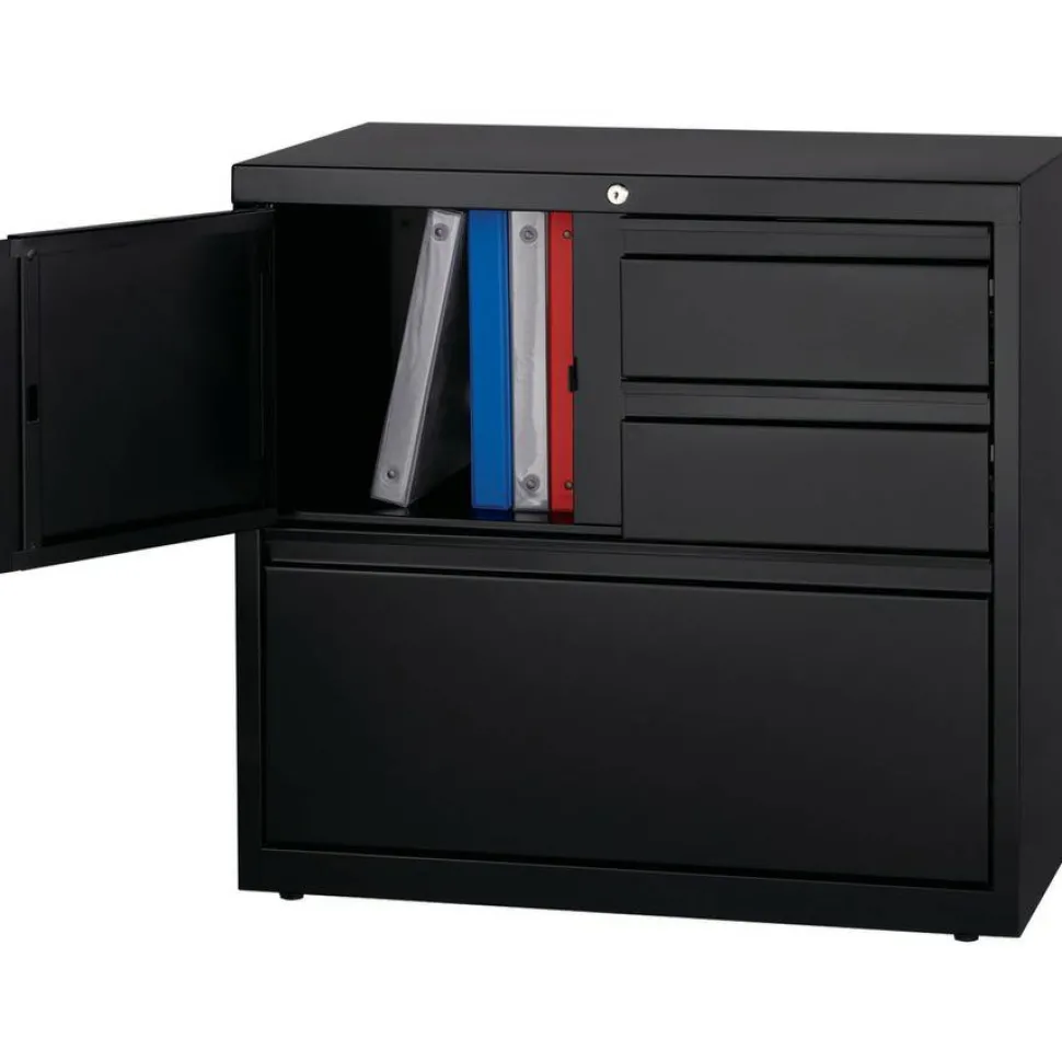 Lorell 30"W Steel Personal Storage Center With Lateral File Cabinet, Black
