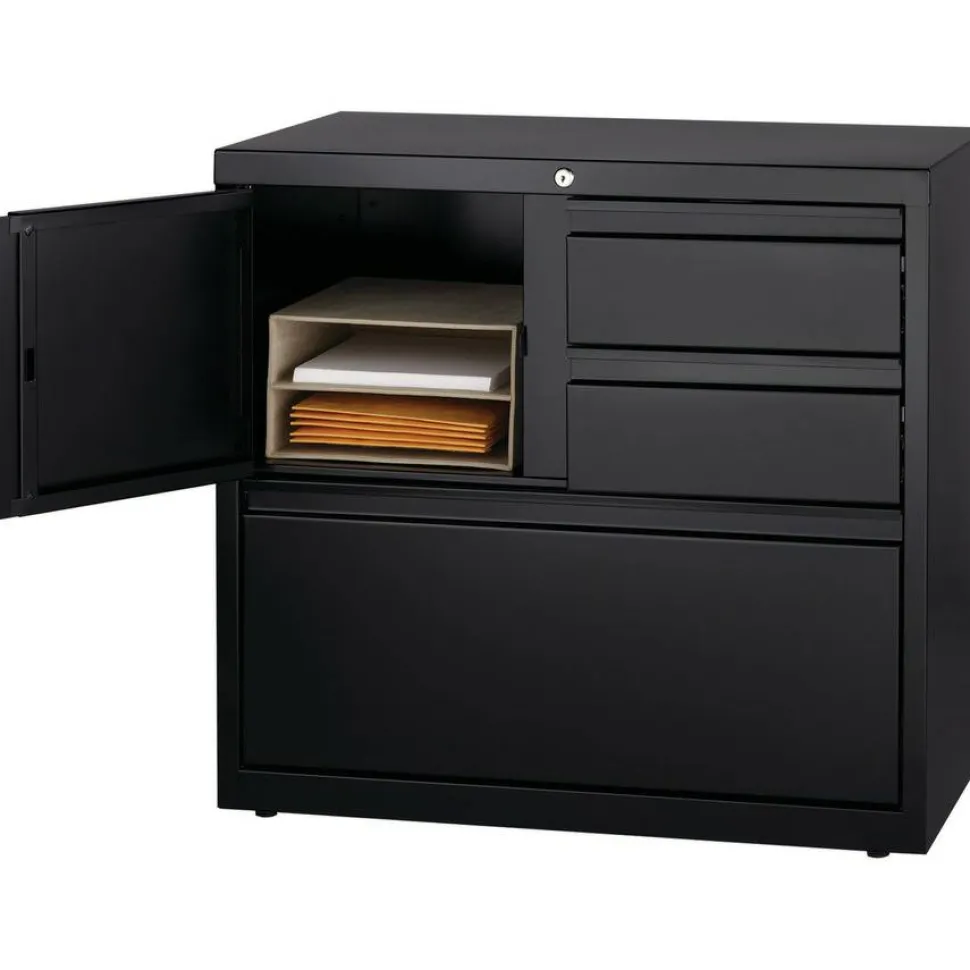 Lorell 30"W Steel Personal Storage Center With Lateral File Cabinet, Black