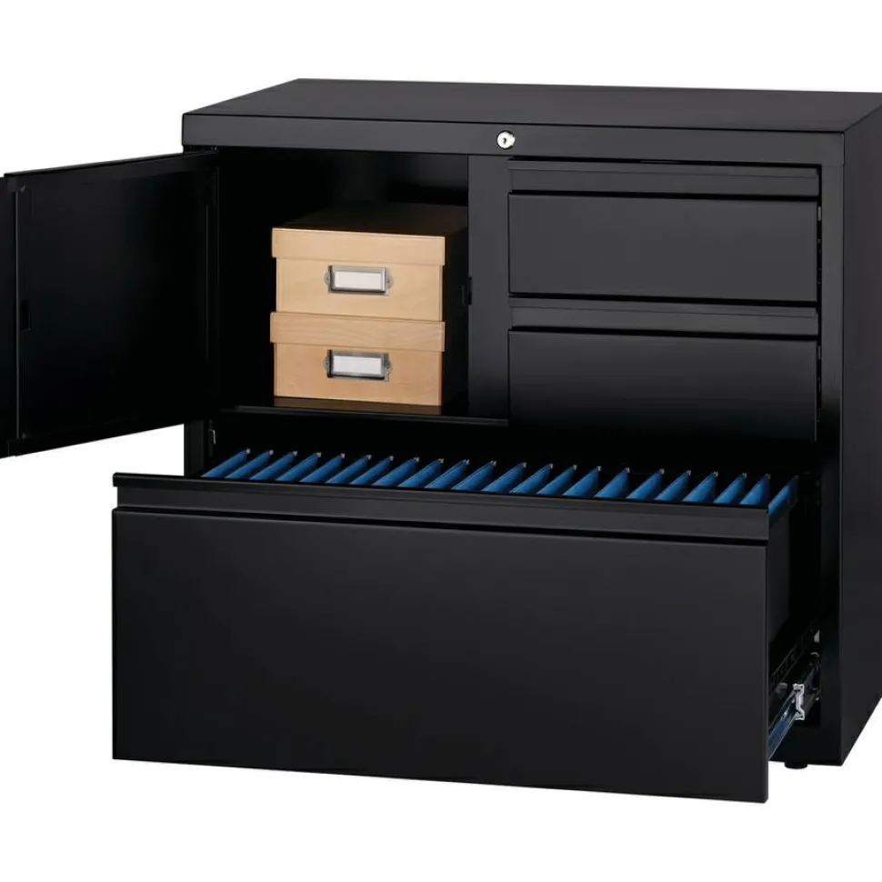 Lorell 30"W Steel Personal Storage Center With Lateral File Cabinet, Black