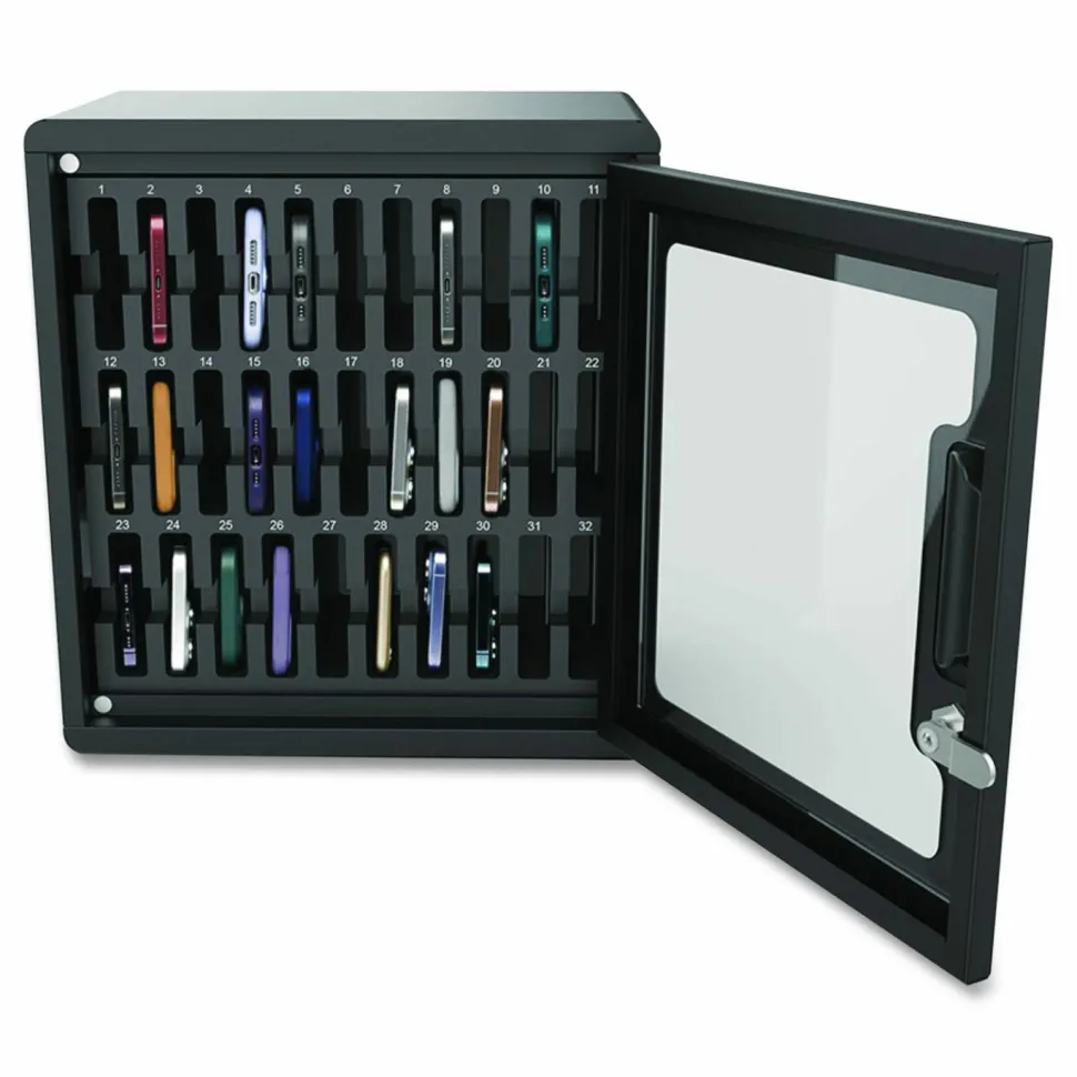 Luxor Cell Guard 30-Bay Cabinet for 32 Devices, 14.96 x 16.14 x 8.98, Black