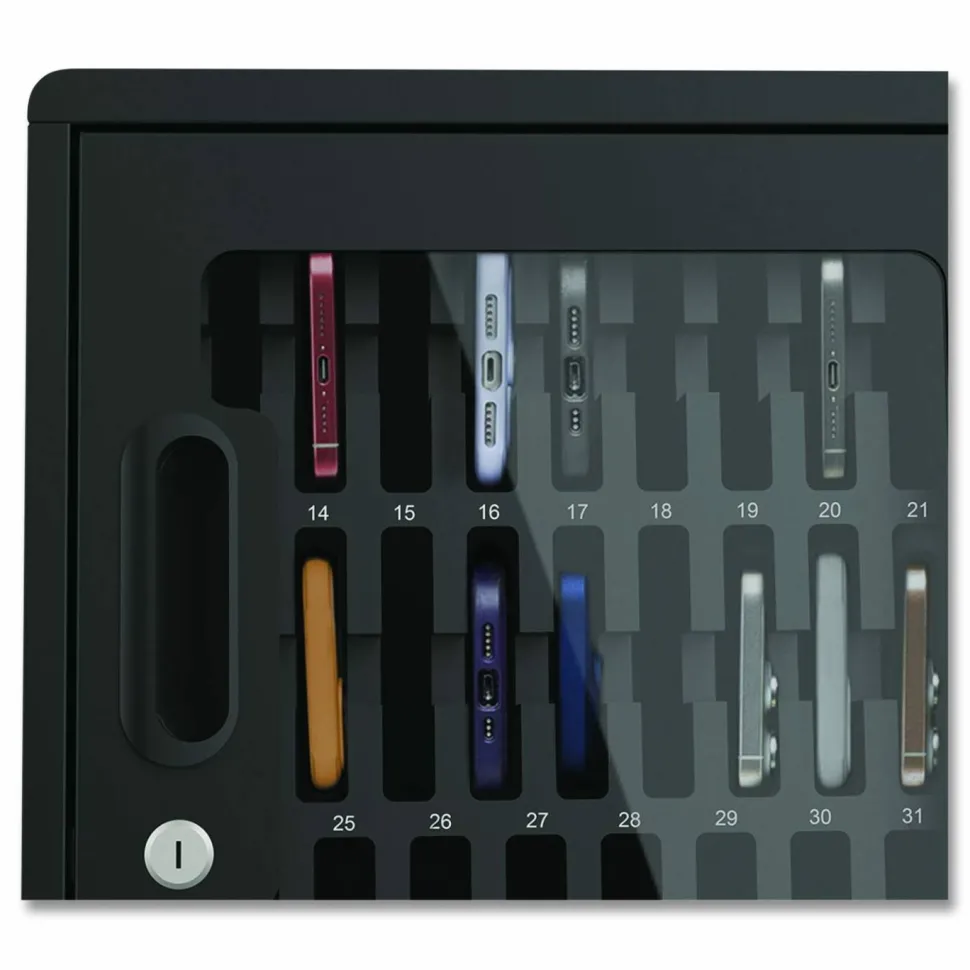 Luxor Cell Guard 30-Bay Cabinet for 32 Devices, 14.96 x 16.14 x 8.98, Black