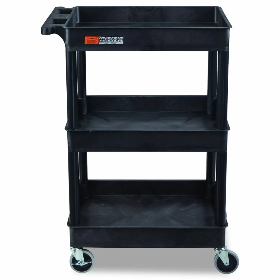 Luxor ENDURA Three-Shelf Utility Cart, Plastic, 300 lb Capacity, 26.5" x 18.5" x 39.25", Black