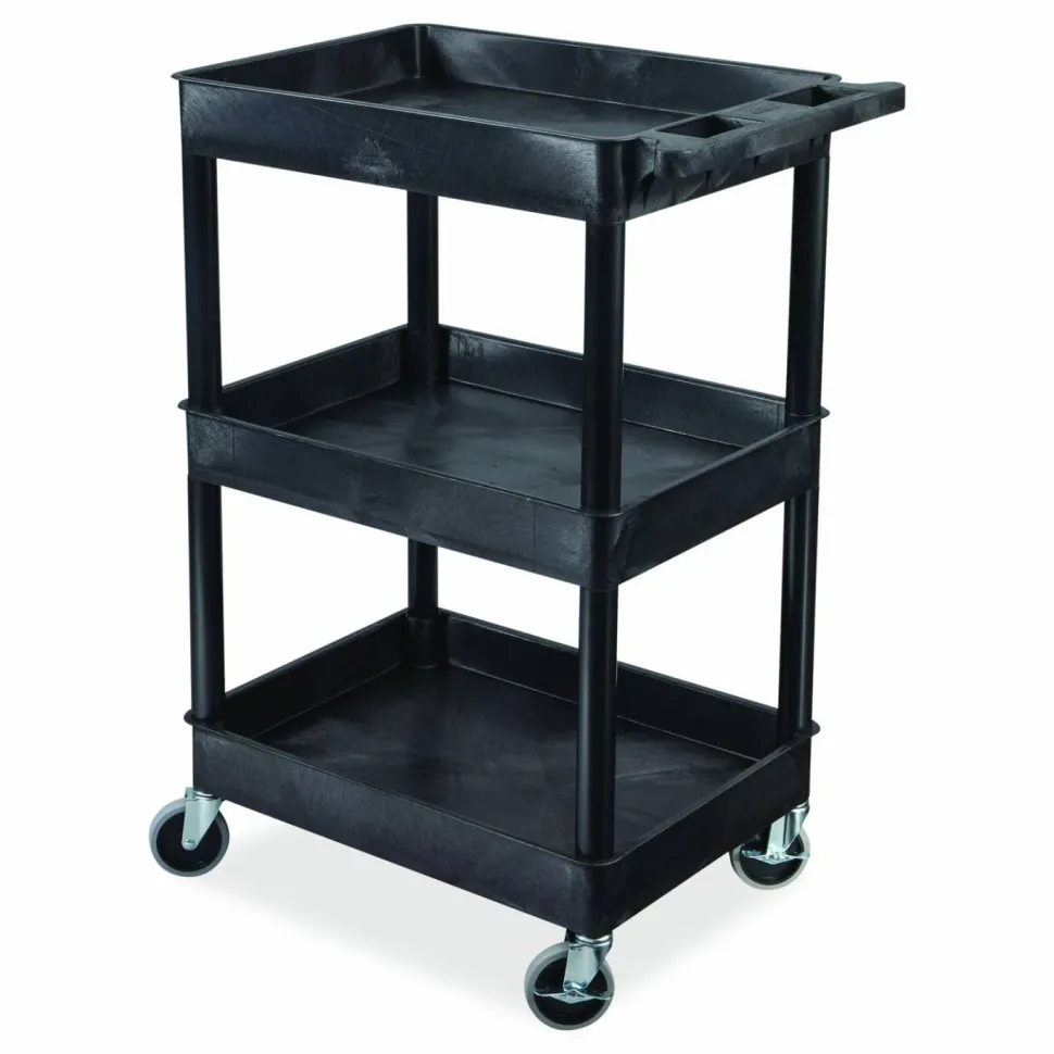 Luxor ENDURA Three-Shelf Utility Cart, Plastic, 300 lb Capacity, 26.5" x 18.5" x 39.25", Black
