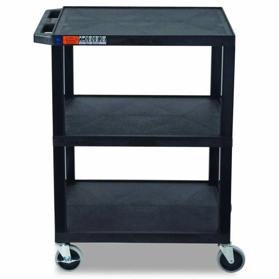 Luxor TUFFY Three-Shelf Multipurpose Utility Cart, Plastic, 300 lb Capacity, 26.5" x 18.5" x 34", Black