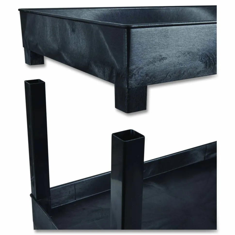 Luxor Tuffy XL Three-Shelf Utility Cart with Tub Shelves, Plastic, 300 lb Capacity, 35" x 18" x 36", Black