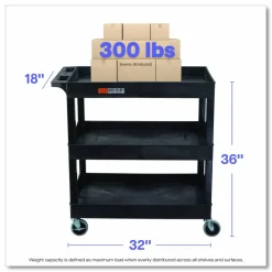 Luxor Tuffy XL Three-Shelf Utility Cart with Tub Shelves, Plastic, 300 lb Capacity, 35