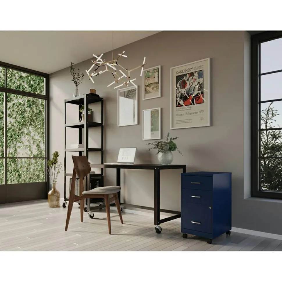 LYS NuSparc 18" Mobile Pedestal 3 Drawer Organizer Cabinet, Navy