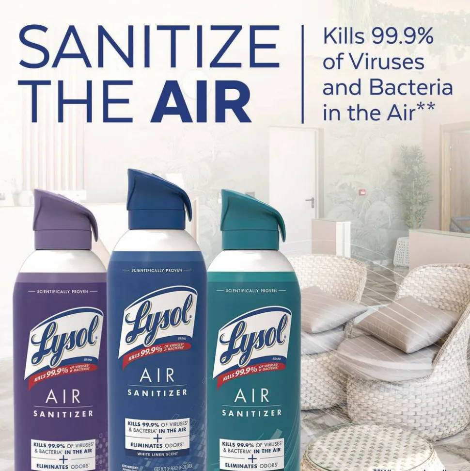 LYSOL Brand Air Sanitizer Spray, Light Breeze Scent, 10 oz Aerosol Can, 6/Carton