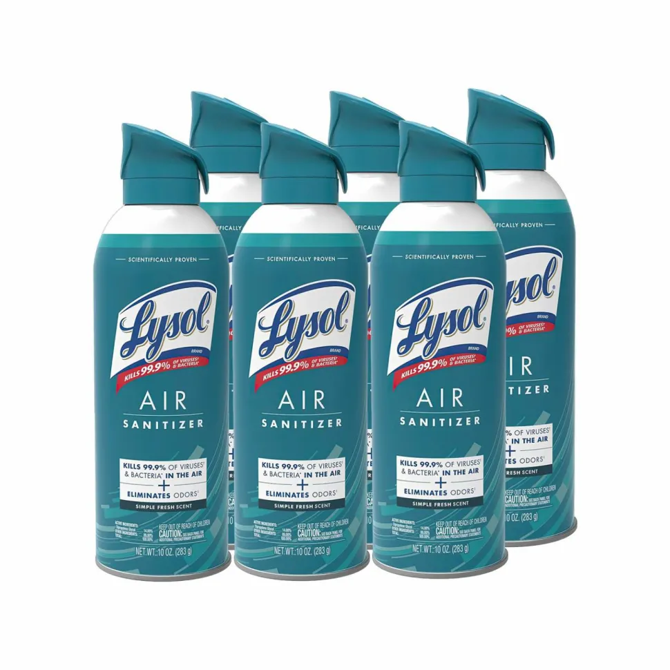 LYSOL Brand Air Sanitizer Spray, Simple Fresh Scent, 10 oz Aerosol Spray, 6/Carton