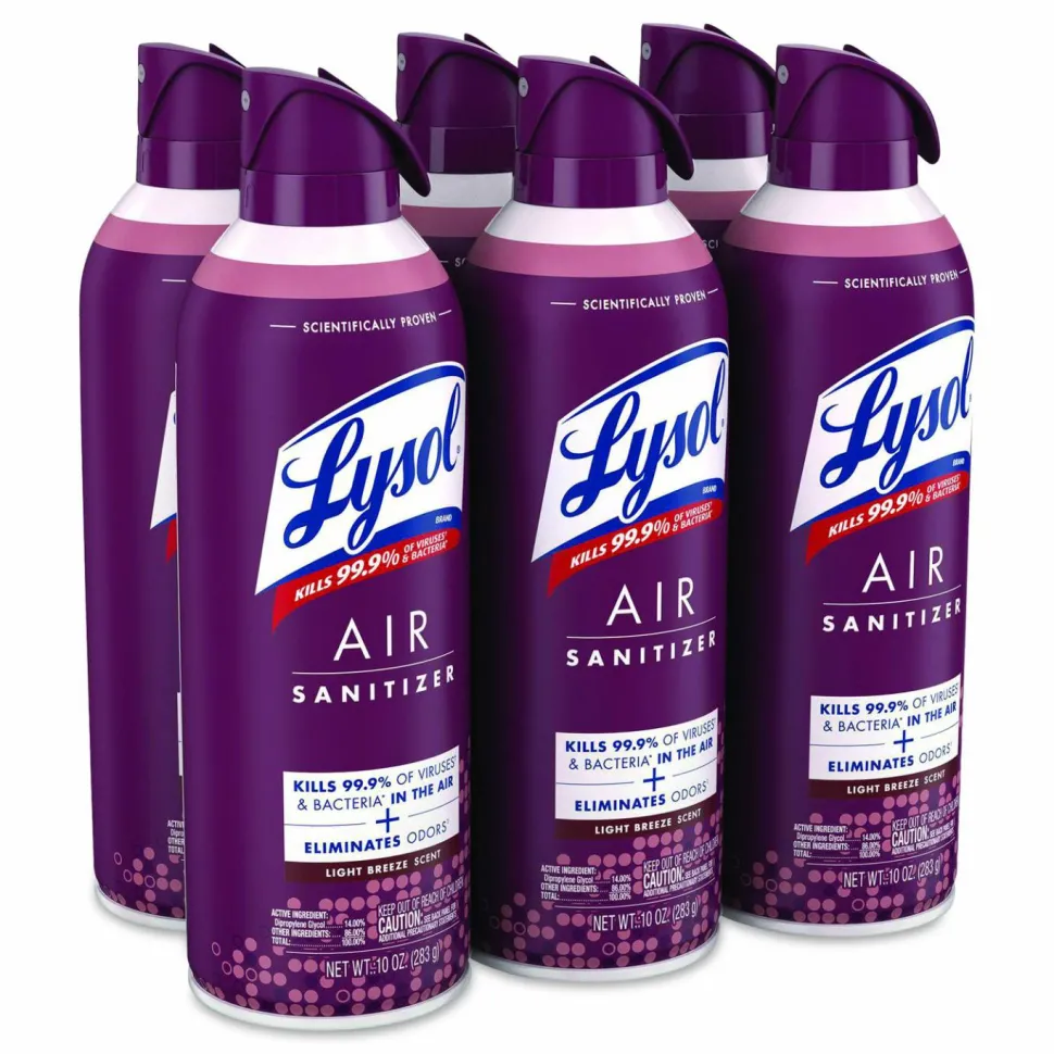 LYSOL Brand Air Sanitizer Spray, Light Breeze Scent, 10 oz Aerosol Spray, 6/Carton
