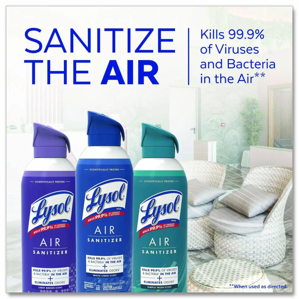 LYSOL Brand Air Sanitizer Spray, Light Breeze Scent, 10 oz Aerosol Spray, 6/Carton
