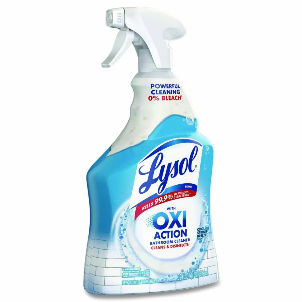 LYSOL Brand Bathroom Cleaner with Hydrogen Peroxide, Cool Spring Breeze Scent, 32 oz Trigger Spray Bottle, 12/Carton