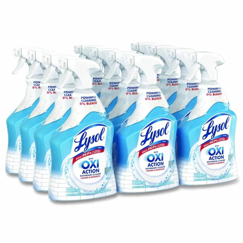 LYSOL Brand Bathroom Cleaner with Hydrogen Peroxide, Cool Spring Breeze Scent, 32 oz Trigger Spray Bottle, 12/Carton