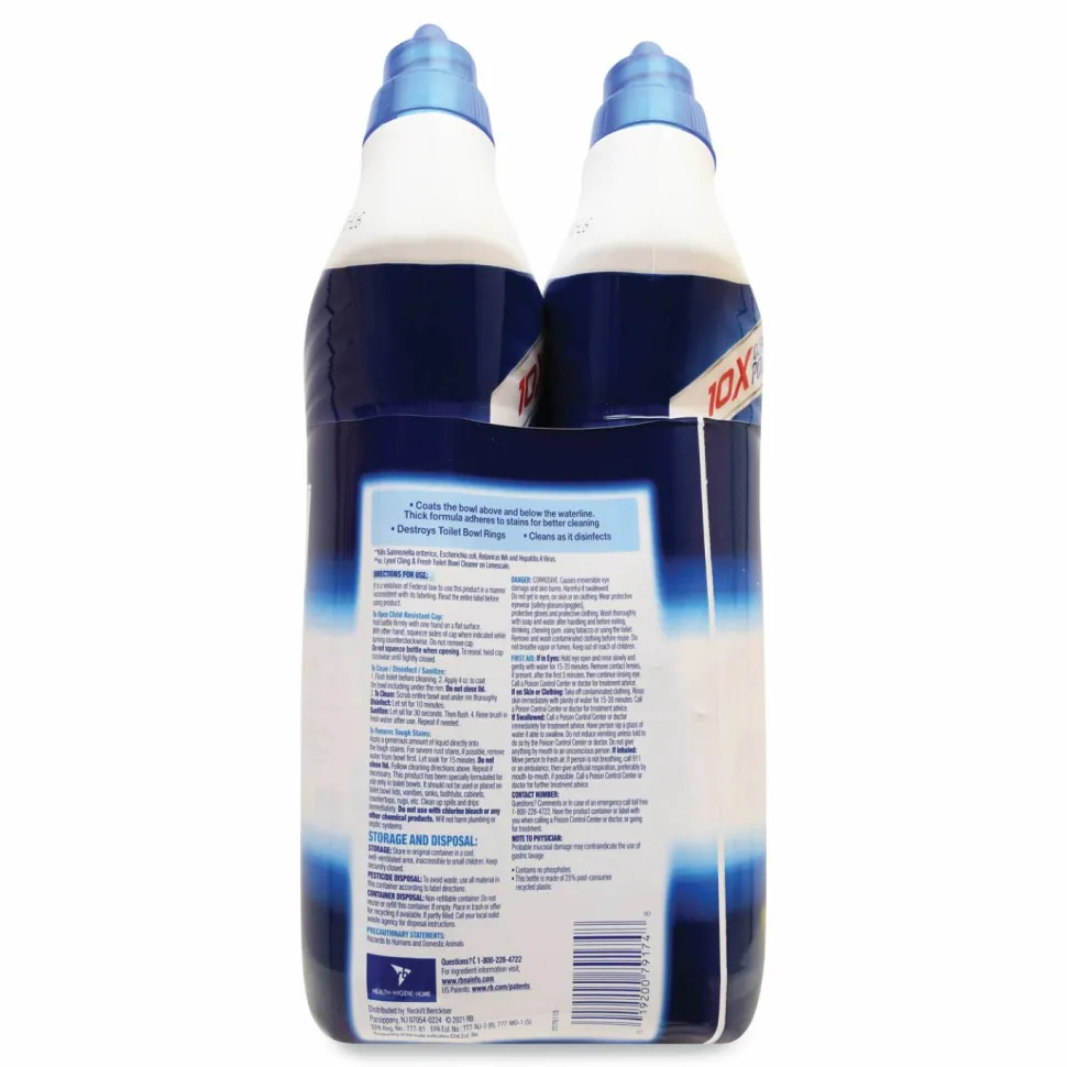 LYSOL Brand Disinfectant Toilet Bowl Cleaner, Atlantic Fresh Scent, 24 oz Angle-Neck Bottle, 2/Pack